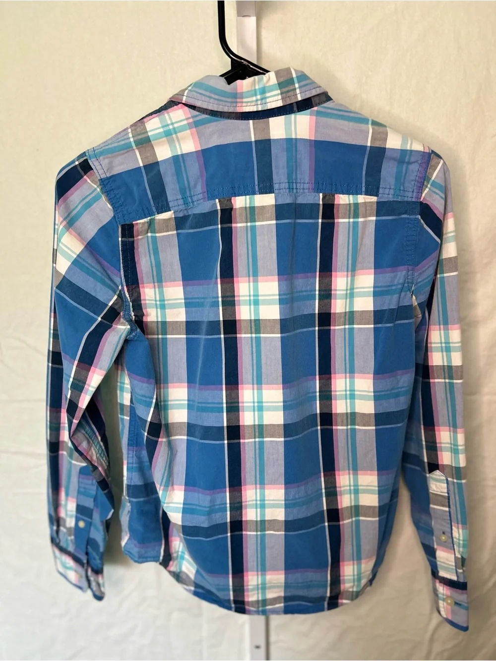 Vintage Y2K Abercrombie Kids Plaid Button Down Shirt Blue Pink Muscle Fit L
